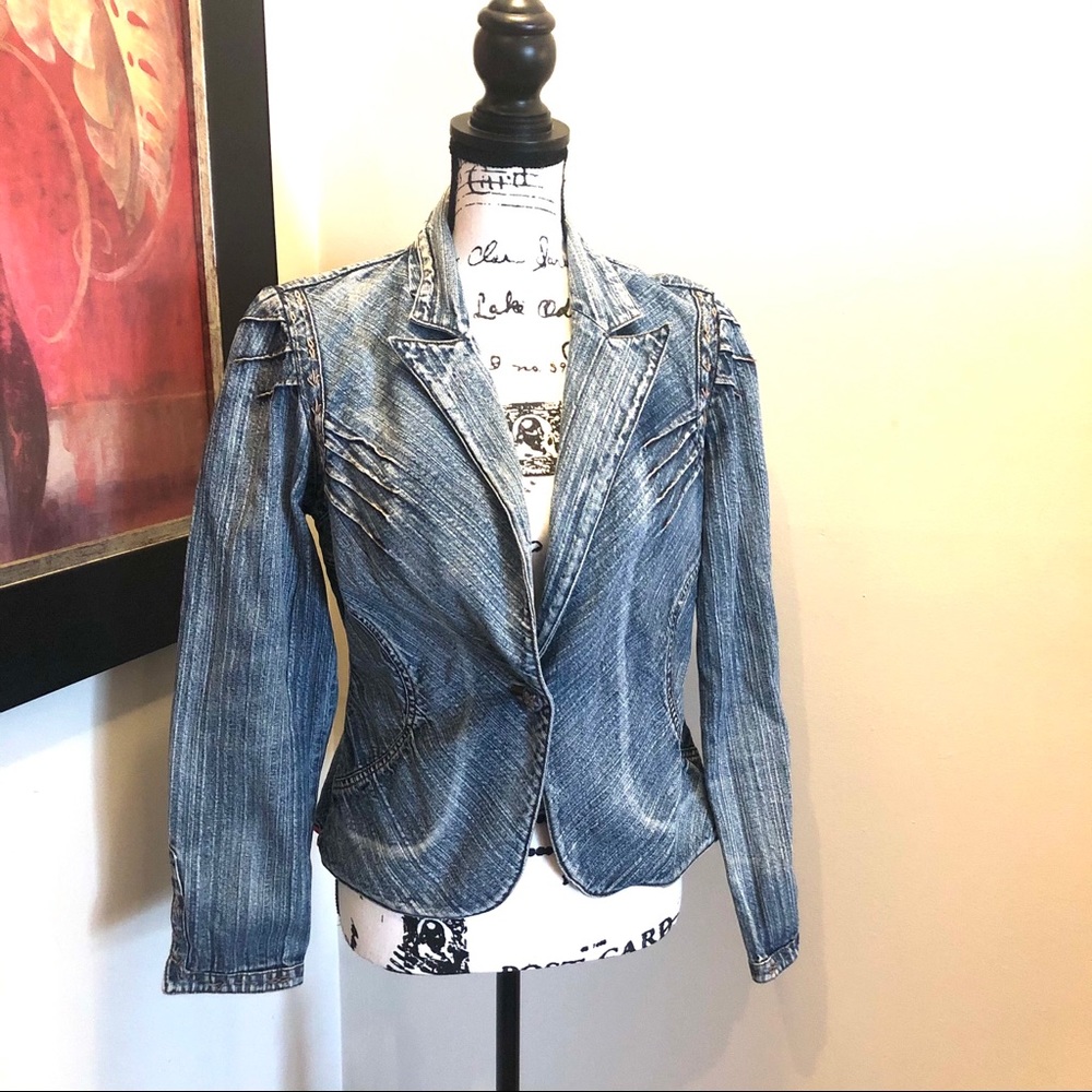 Nougat London Distressed Blue Denim Blazer